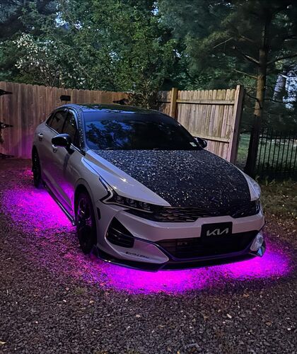 Car with purple underglow lighting in a driveway with under-body RGB lights/underglow fast and furious lights 